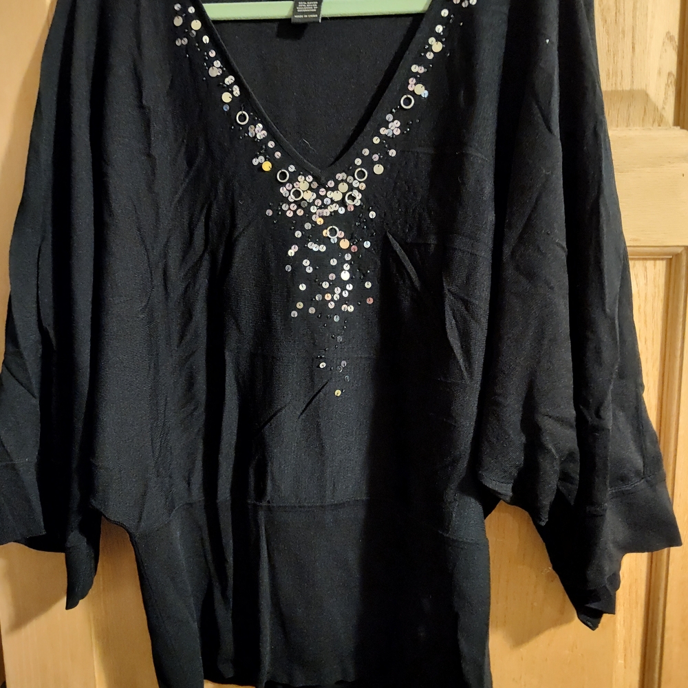 Lane Bryant Black Sequin V-Neck Blouse